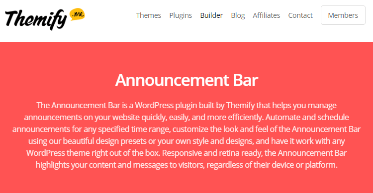 Themify Announcement Bar Plugin