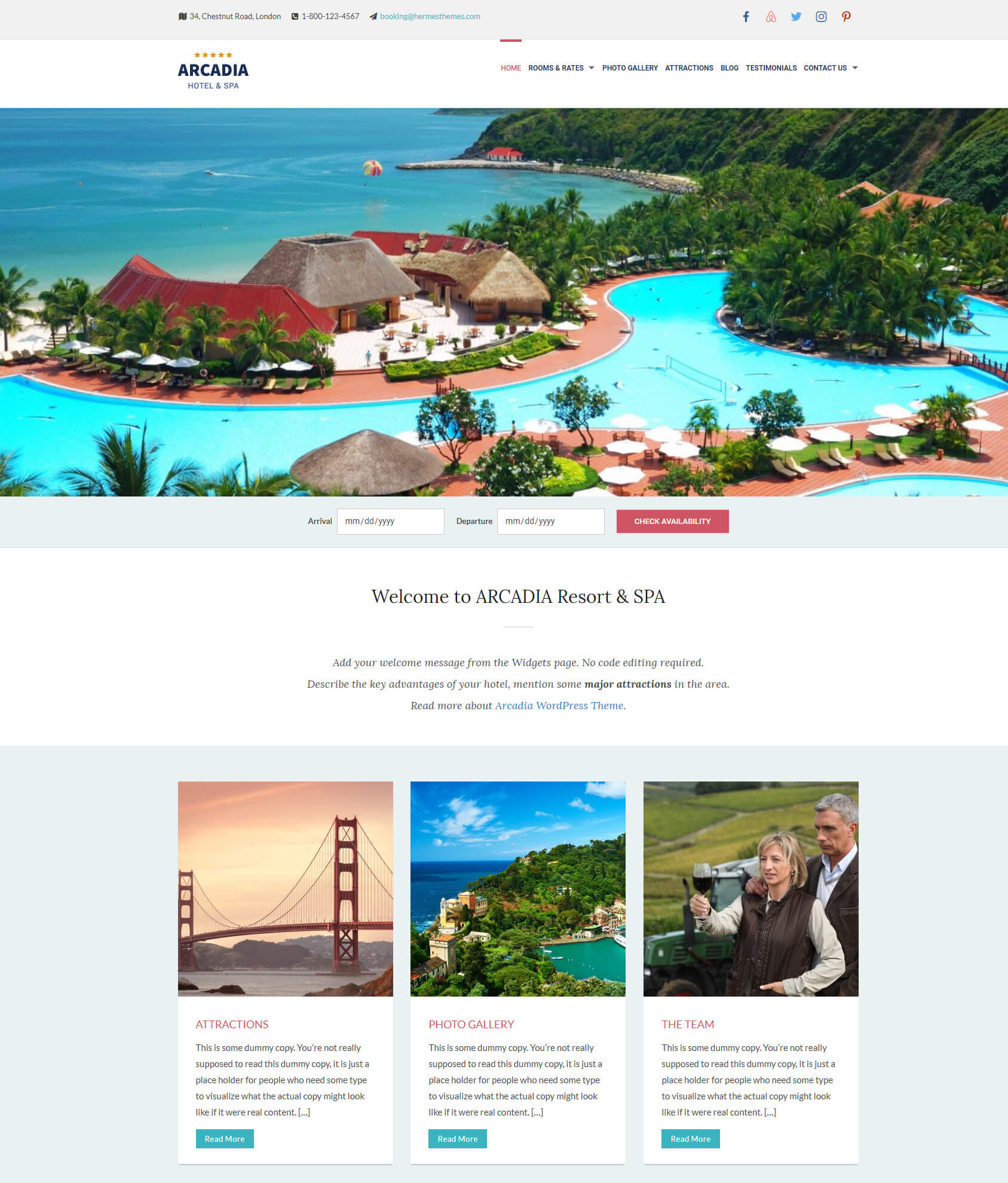 Arcadia Hotel WordPress Theme