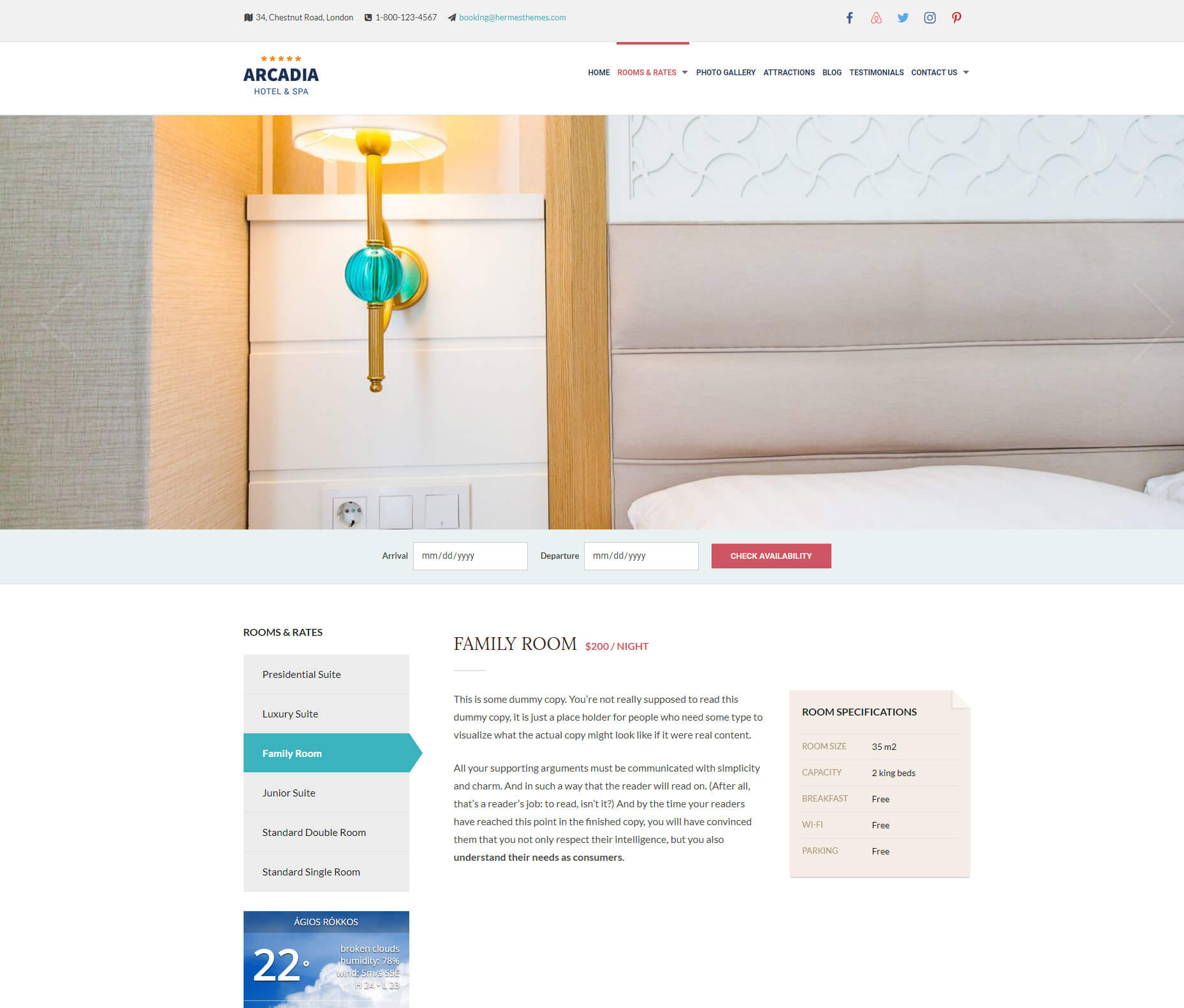 Accomodation Page templae of Arcadia Theme