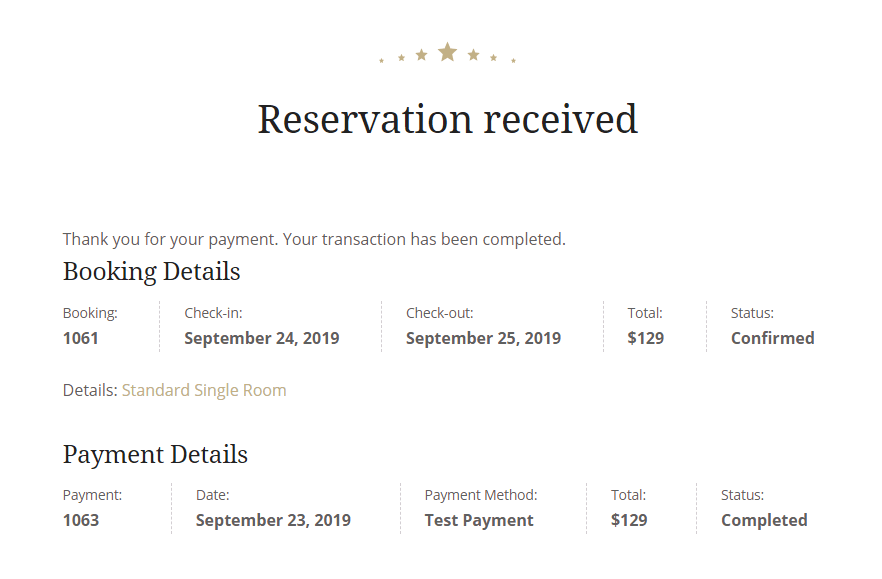 accommodation reservation confirmation