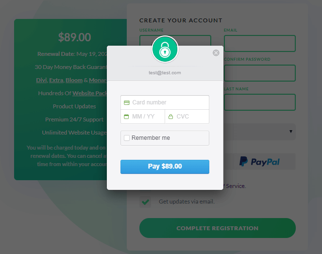 Make payment for Elegant Themes Membership Fee