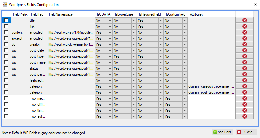 wordpress excel import standard fields configuration