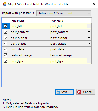 wordpress csv import mapping fields