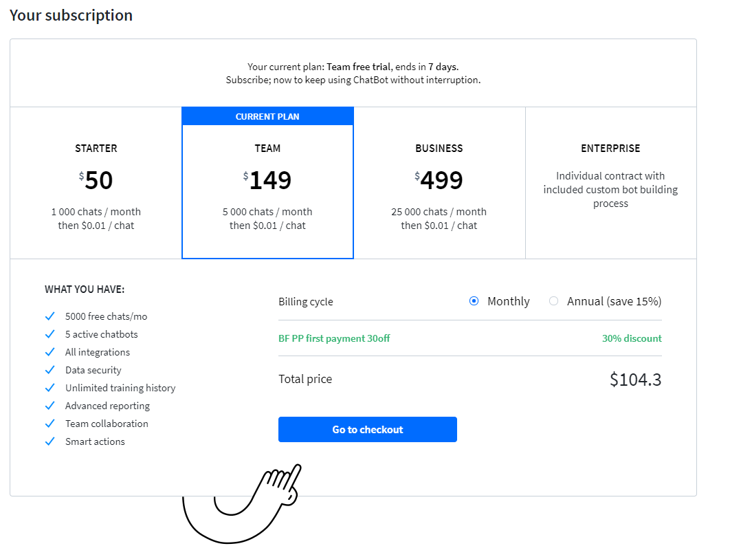 chatbot pricing plans with discount