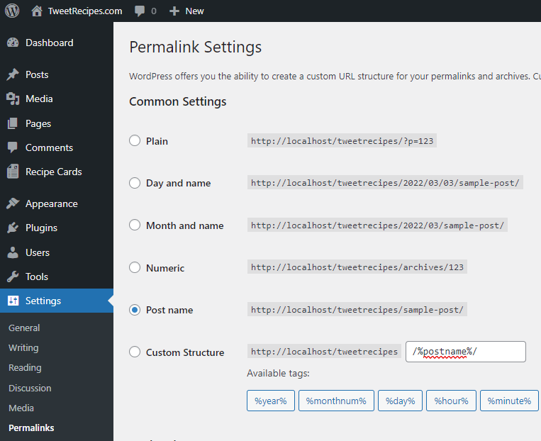wordpress settings permalinks structure