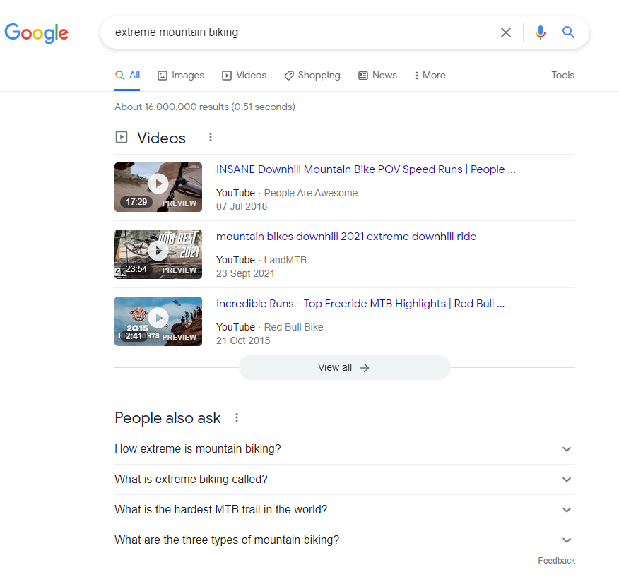google search result for keyword 'extreme mountain biking'